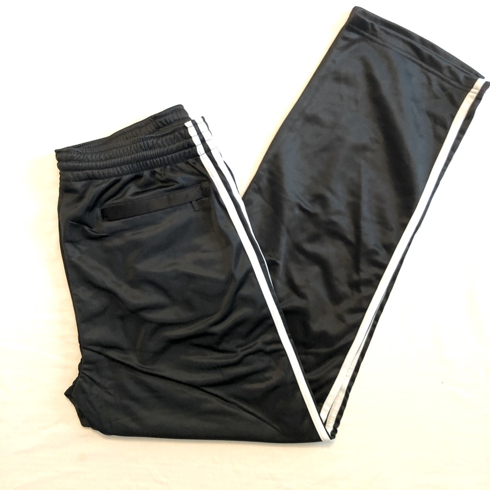 Men’s Track Pants with Light Fleece Lining Size XL Black with White Stripes